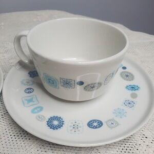 Vintage 1950's Atomic Franciscan Del Mar China 2 Cups & 2 Saucers 4 Pieces